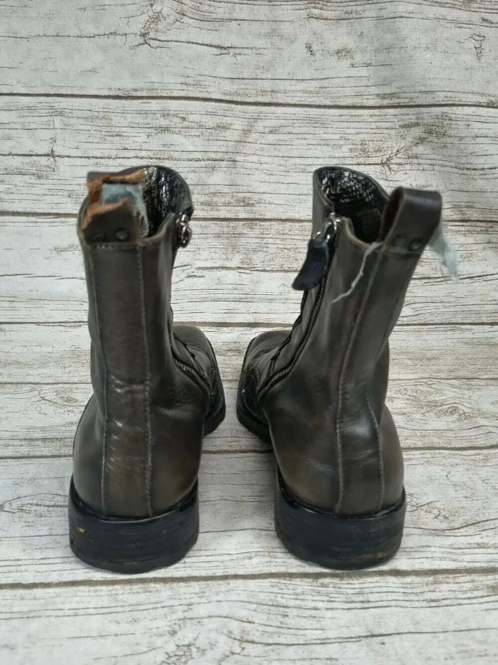 Mark Nason U Rock Leather Cross Side-Zip Ankle Boots Mens Size 8.5 Black Gray